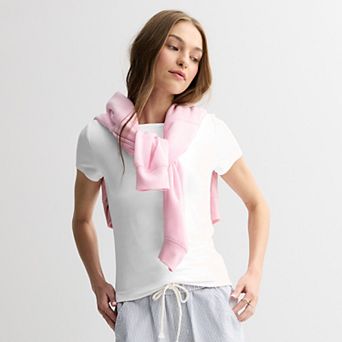 Juniors' Pink Republic Contour Short Sleeve Boatneck Top