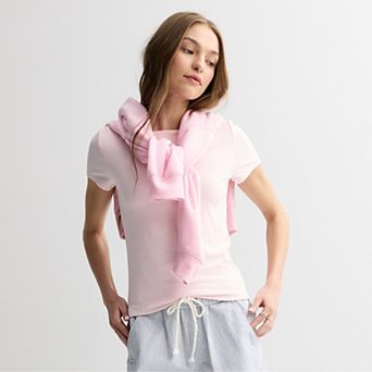 Juniors' Pink Republic Contour Short Sleeve Boatneck Top