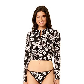 Juniors' Hurley Cropped Quarter-Zip Long Sleeve Rashguard Swim Top