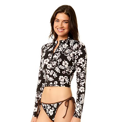 Juniors' Hurley Cropped Quarter-Zip Long Sleeve Rashguard Swim Top