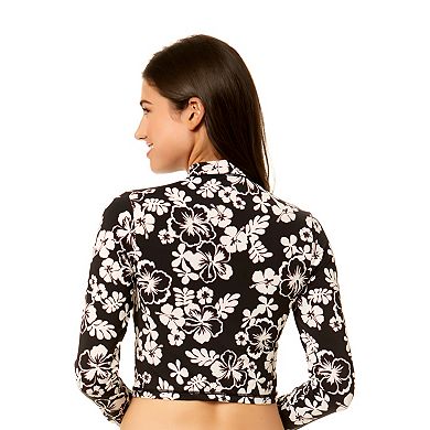 Juniors' Hurley Cropped Quarter-Zip Long Sleeve Rashguard Swim Top