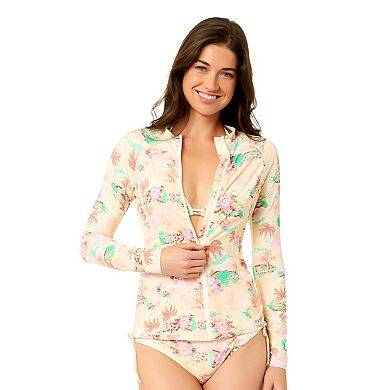 Juniors' Hurley Front Zip Long Sleeve Soft Scenic Swim Top