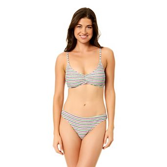 Juniors' Hurley Scrunch Stripe Front Shirred Swim Top