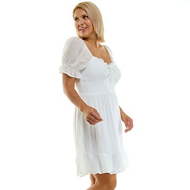 Juniors' As U Wish Puff Sleeve Smocked Ruffle Dress