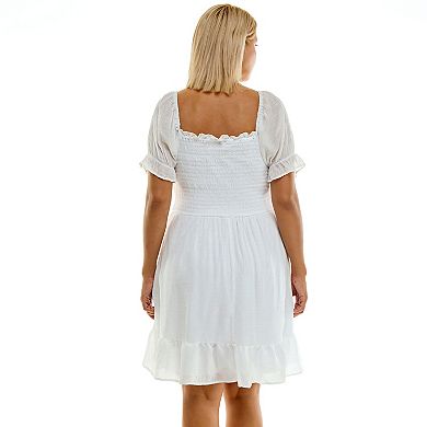 Juniors' As U Wish Puff Sleeve Smocked Ruffle Dress