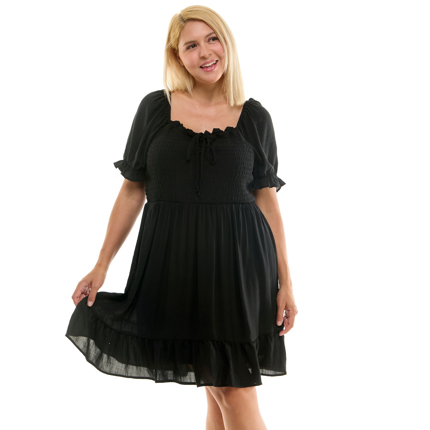 Женские платья Plus Juniors' Plus Size As U Wish Puff Sleeve Smocked Ruffle Dress