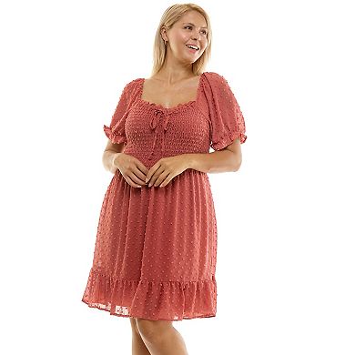 Juniors' Plus Size Lily Rose Smocked Front Skater Dress