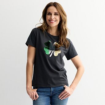 Women’s Clover Sequin Short Sleeve Tee Shirt