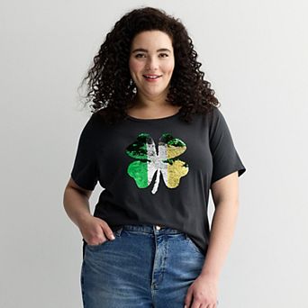 Plus Size Missy Clover Flip Sequin Short Sleeve Tee