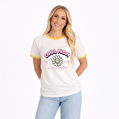 S.W.Smiley Cool Mom Flower - Womens Ringer Tee