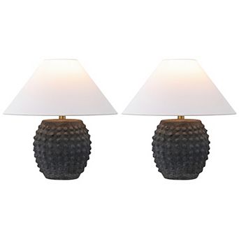 Effie 18.25" Minimalist Scandinavian Ceramic/Iron Hobnail LED Table Lamp (Set of 2)