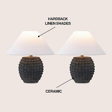 Effie 18.25" Minimalist Scandinavian Ceramic/Iron Hobnail LED Table Lamp (Set of 2)