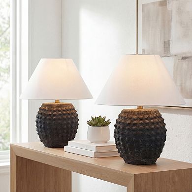 Effie 18.25" Minimalist Scandinavian Ceramic/Iron Hobnail LED Table Lamp (Set of 2)