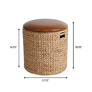 Josie 18" Modern Coastal Hand-Woven Hyacinth Storage Ottoman with Lid