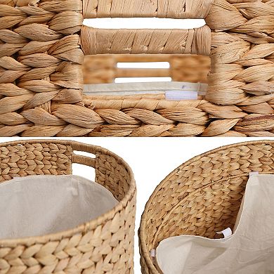 Josie 18" Modern Coastal Hand-Woven Hyacinth Storage Ottoman with Lid