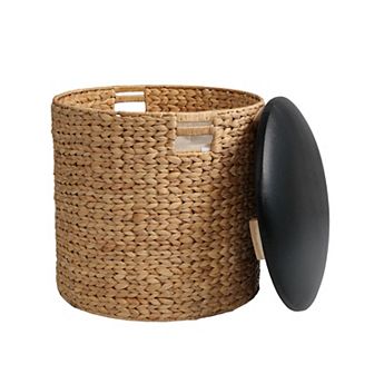 Josie 18" Modern Coastal Hand-Woven Hyacinth Storage Ottoman with Lid