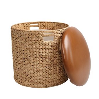 Josie 18" Modern Coastal Hand-Woven Hyacinth Storage Ottoman with Lid