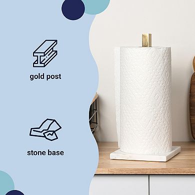 Jules Modern Glam Square Metal and Non Slip Weighted Marble Base Paper Towel Holder