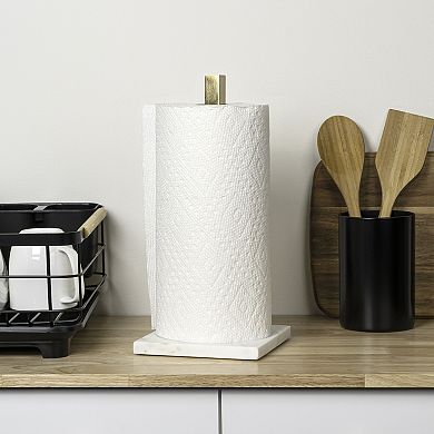 Jules Modern Glam Square Metal and Non Slip Weighted Marble Base Paper Towel Holder