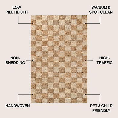 Theo Modern Farmhouse Woven Jute Checkerboard Area Rug