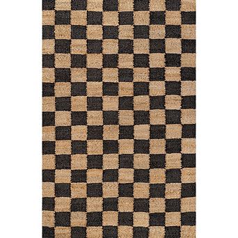 Theo Modern Farmhouse Woven Jute Checkerboard Area Rug