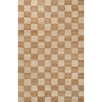 Theo Modern Farmhouse Woven Jute Checkerboard Area Rug
