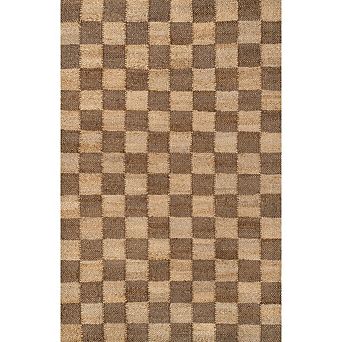 Theo Modern Farmhouse Woven Jute Checkerboard Area Rug