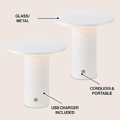 7.5" Column Rechargeable/Cordless Dimmable Integrated LED Table Lamp with Touch Sensor (Set of 2)