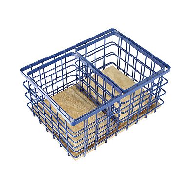 Evvie Vintage Farmhouse Handmade Wire Metal Nesting Storage Baskets with Wood Base (Set of 3)