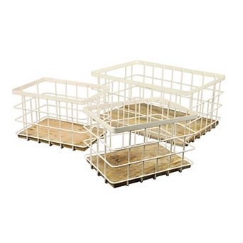 Evvie Vintage Farmhouse Handmade Wire Metal Nesting Storage Baskets with Wood Base (Set of 3)