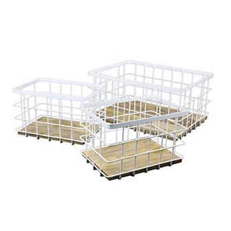 Evvie Vintage Farmhouse Handmade Wire Metal Nesting Storage Baskets with Wood Base (Set of 3)