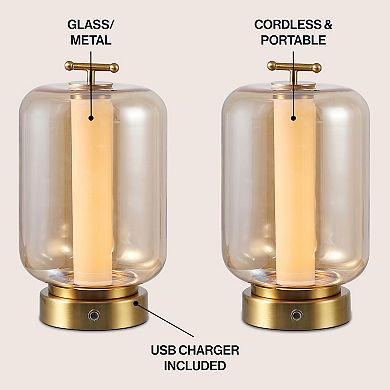 10.75" Lantern Rechargeable/Cordless Dimmable Integrated LED Table Lamp with Touch Sensor (Set of 2)