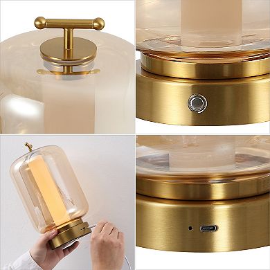 10.75" Lantern Rechargeable/Cordless Dimmable Integrated LED Table Lamp with Touch Sensor (Set of 2)