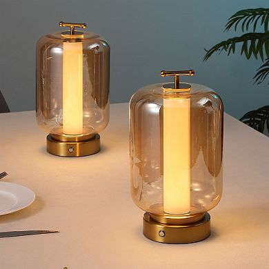 10.75" Lantern Rechargeable/Cordless Dimmable Integrated LED Table Lamp with Touch Sensor (Set of 2)