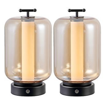 10.75" Lantern Rechargeable/Cordless Dimmable Integrated LED Table Lamp with Touch Sensor (Set of 2)