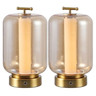10.75" Lantern Rechargeable/Cordless Dimmable Integrated LED Table Lamp with Touch Sensor (Set of 2)