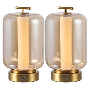 10.75" Lantern Rechargeable/Cordless Dimmable Integrated LED Table Lamp with Touch Sensor (Set of 2)