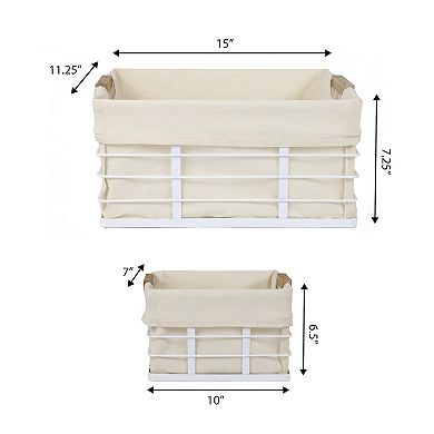 Callan Handmade Wire Metal Nesting Storage Baskets with Wood Handles and Fabric Liner (Set of 3)