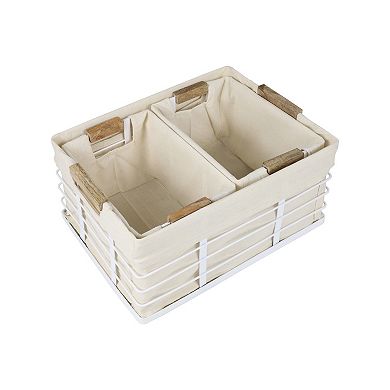 Callan Handmade Wire Metal Nesting Storage Baskets with Wood Handles and Fabric Liner (Set of 3)