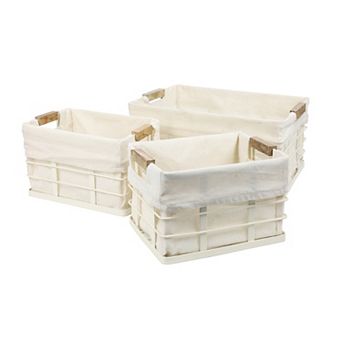 Callan Handmade Wire Metal Nesting Storage Baskets with Wood Handles and Fabric Liner (Set of 3)