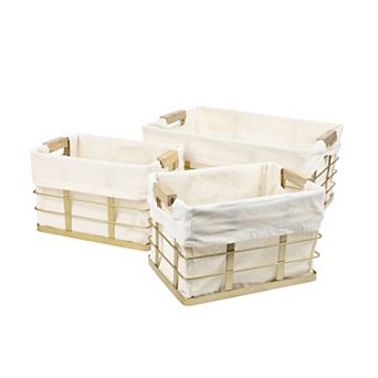 Callan Handmade Wire Metal Nesting Storage Baskets with Wood Handles and Fabric Liner (Set of 3)