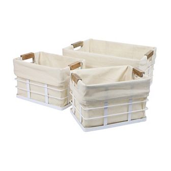 Callan Handmade Wire Metal Nesting Storage Baskets with Wood Handles and Fabric Liner (Set of 3)