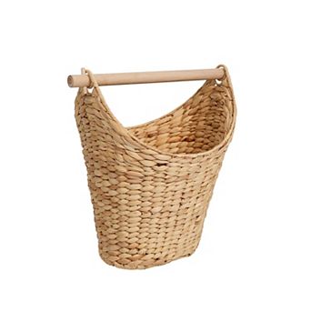 Talia Classic Coastal Hand-Woven Water Hyacinth Toilet Paper Basket with Wood Bar