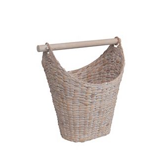Talia Classic Coastal Hand-Woven Water Hyacinth Toilet Paper Basket with Wood Bar