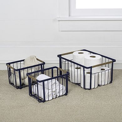 Henley Farmhouse Handmade Wire Metal Nesting Storage Baskets with Jute Wrapped Handles (Set of 3)