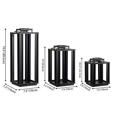 Leland Modern Industrial Integrated Indoor/Outdoor LED Solar Powered Lanterns (Set of 3)