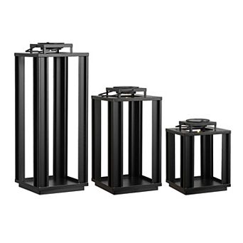 Leland Modern Industrial Integrated Indoor/Outdoor LED Solar Powered Lanterns (Set of 3)