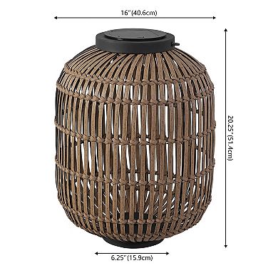 Nara 20.5" Modern Global Faux Rattan Integrated Indoor/Outdoor LED Solar Powered Lantern