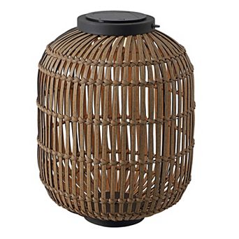 Nara 20.5" Modern Global Faux Rattan Integrated Indoor/Outdoor LED Solar Powered Lantern