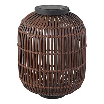 Nara 20.5" Modern Global Faux Rattan Integrated Indoor/Outdoor LED Solar Powered Lantern